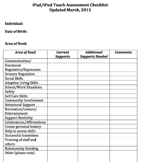 McGinnity iPad iPod Assessment Checklist