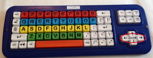 Big blue keyboard w r l arrow keys circled