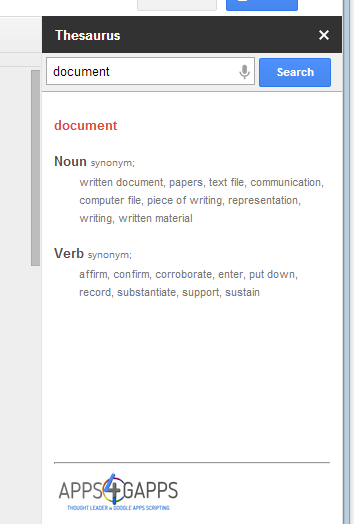 thesaurus for Google add ons